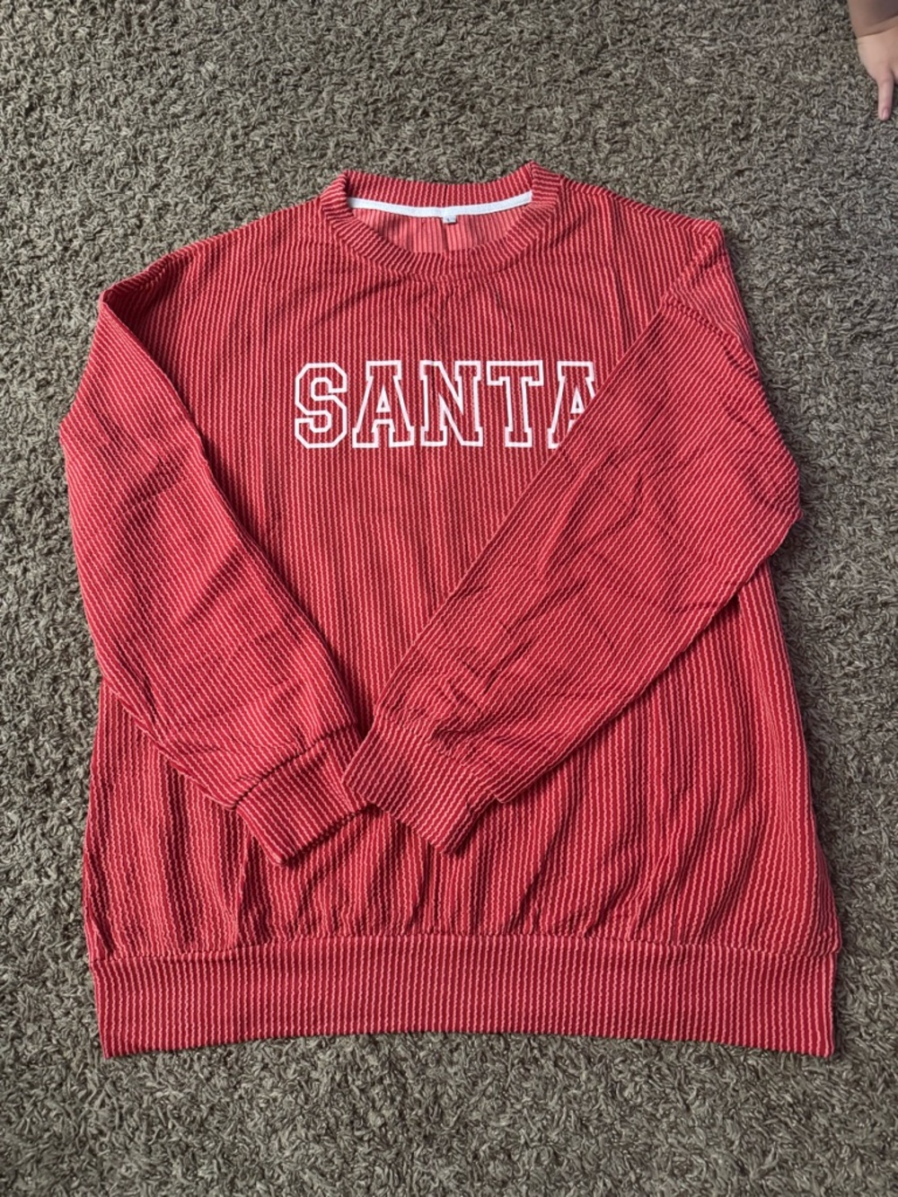 Red 'SANTA' Corded Crewneck Sweater
